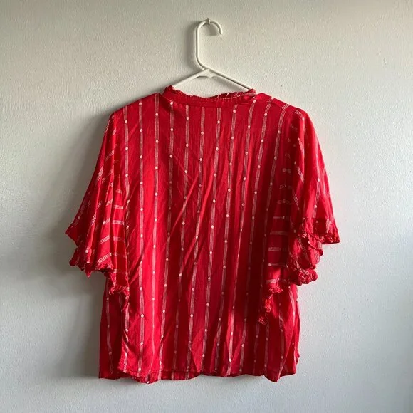 Maeve by Anthropologie Red Ruffle Wide Sleeve Top, Size Medium - Picture 3 of 6